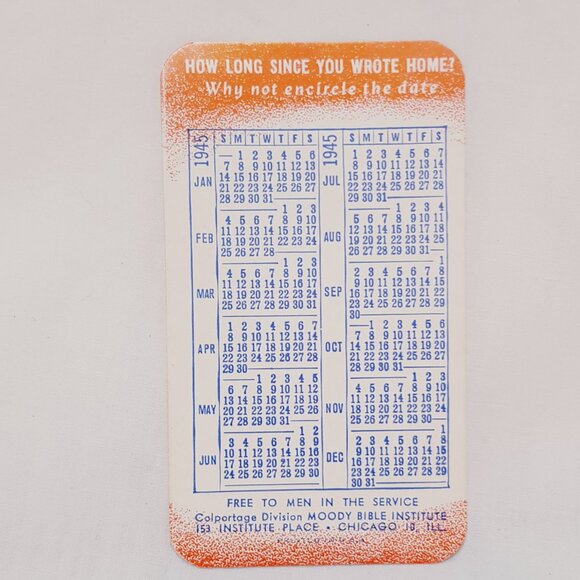 1945 Calendar Wallet Card 4 Things God Wants You To Know For Men in Service 4" - Picture 2 of 4